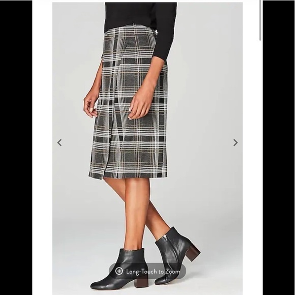 J. Jill Skirt Pointe Plaid Faux Wrap Knit Tartan Asymmetrical Charcoal Small - Picture 1 of 10